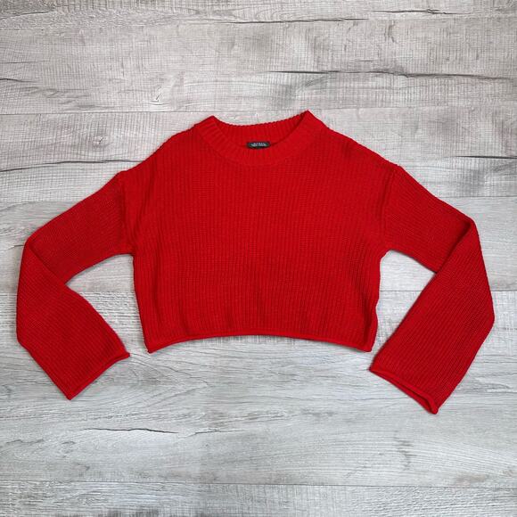 Wild Fable Red Knit Crop Sweater SZ XS WMNS Long Sleeve Drop Shoulders Crew Neck - Picture 3 of 5